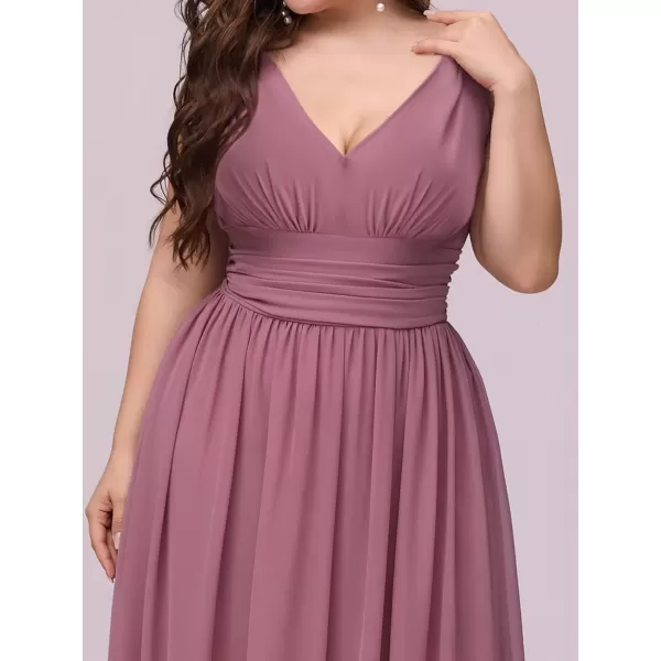 imageEverPretty V Neck Sleeveless Pleated Chiffon Maxi Plus Size Formal Dresses for Women Bridesmaid Dresses 09016DAOrchid