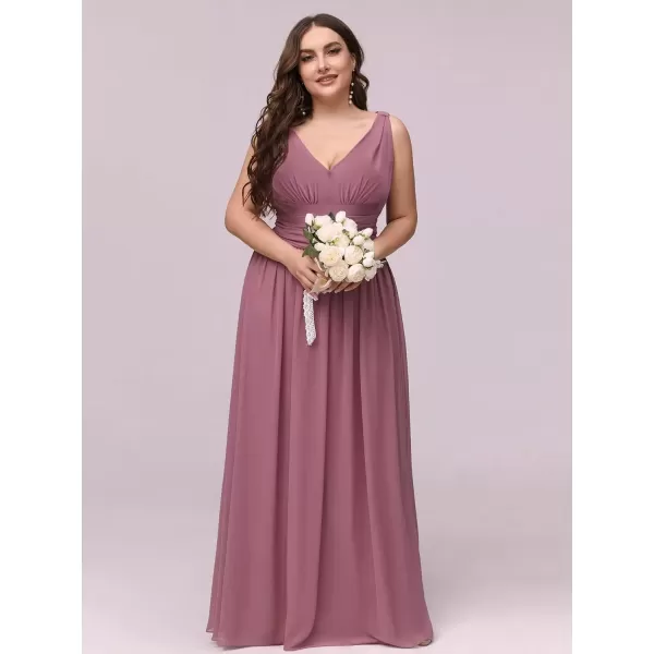 imageEverPretty V Neck Sleeveless Pleated Chiffon Maxi Plus Size Formal Dresses for Women Bridesmaid Dresses 09016DAOrchid