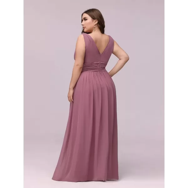 imageEverPretty V Neck Sleeveless Pleated Chiffon Maxi Plus Size Formal Dresses for Women Bridesmaid Dresses 09016DAOrchid