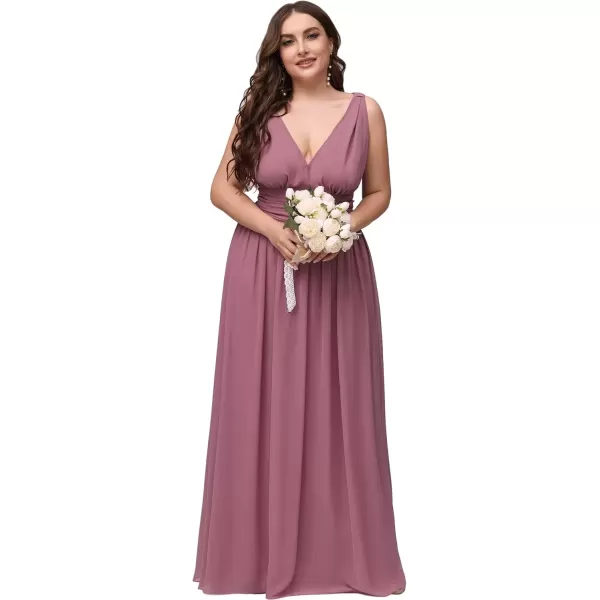 imageEverPretty V Neck Sleeveless Pleated Chiffon Maxi Plus Size Formal Dresses for Women Bridesmaid Dresses 09016DAOrchid