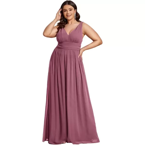 imageEverPretty V Neck Sleeveless Pleated Chiffon Maxi Plus Size Formal Dresses for Women Bridesmaid Dresses 09016DAOrchid