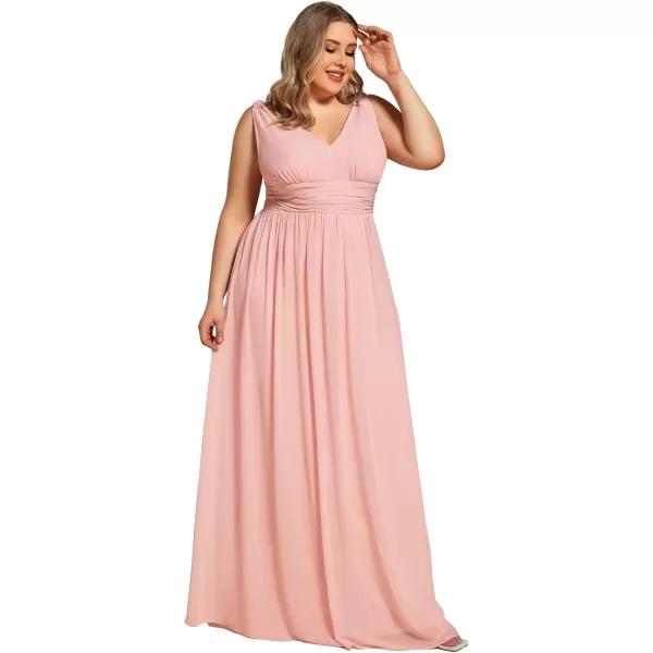 imageEverPretty V Neck Sleeveless Pleated Chiffon Maxi Plus Size Formal Dresses for Women Bridesmaid Dresses 09016DAPink