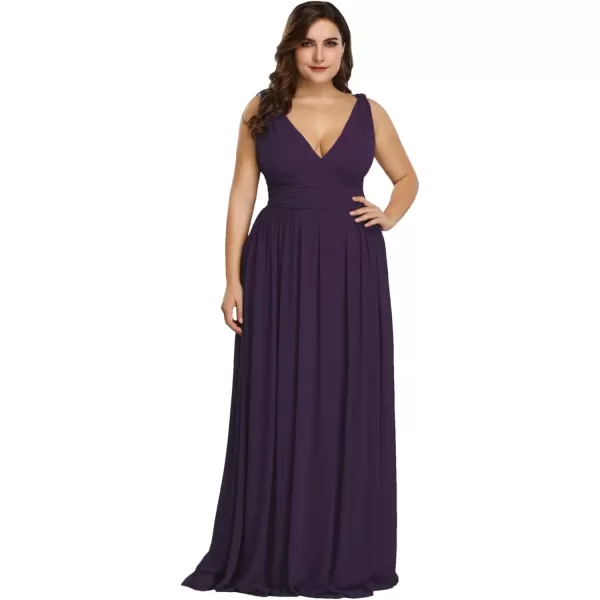 imageEverPretty V Neck Sleeveless Pleated Chiffon Maxi Plus Size Formal Dresses for Women Bridesmaid Dresses 09016DAPurple