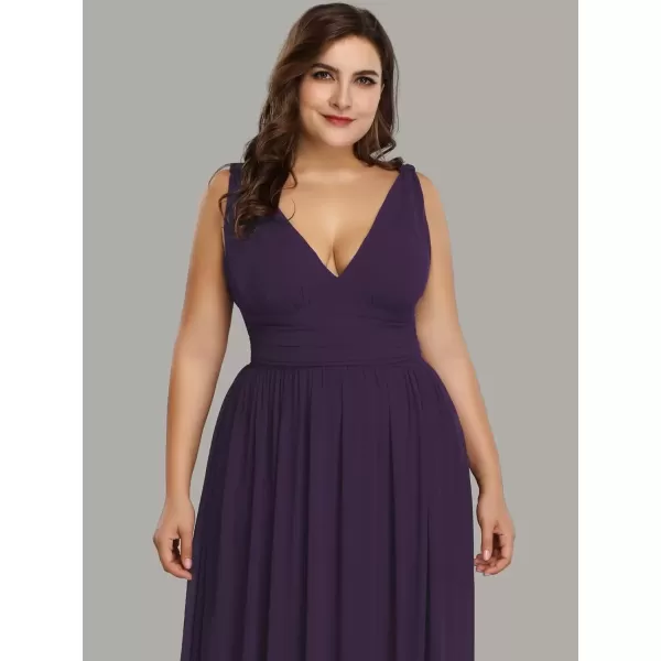 imageEverPretty V Neck Sleeveless Pleated Chiffon Maxi Plus Size Formal Dresses for Women Bridesmaid Dresses 09016DAPurple