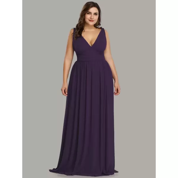 imageEverPretty V Neck Sleeveless Pleated Chiffon Maxi Plus Size Formal Dresses for Women Bridesmaid Dresses 09016DAPurple