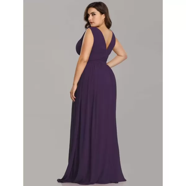 imageEverPretty V Neck Sleeveless Pleated Chiffon Maxi Plus Size Formal Dresses for Women Bridesmaid Dresses 09016DAPurple