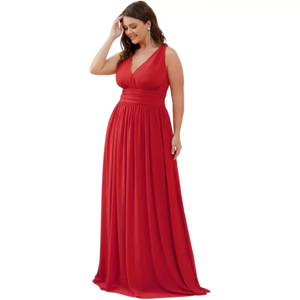 imageEverPretty V Neck Sleeveless Pleated Chiffon Maxi Plus Size Formal Dresses for Women Bridesmaid Dresses 09016DARed