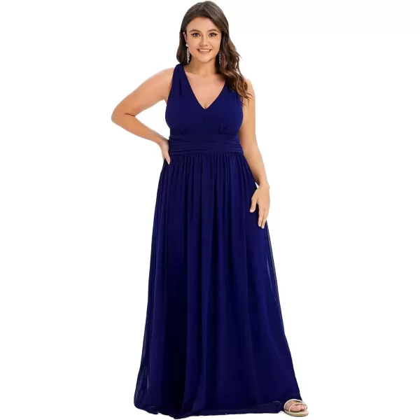 imageEverPretty V Neck Sleeveless Pleated Chiffon Maxi Plus Size Formal Dresses for Women Bridesmaid Dresses 09016DARoyal Blue