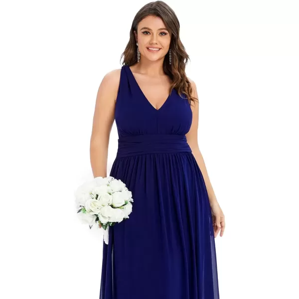 imageEverPretty V Neck Sleeveless Pleated Chiffon Maxi Plus Size Formal Dresses for Women Bridesmaid Dresses 09016DARoyal Blue