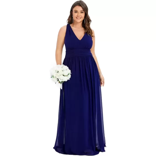 imageEverPretty V Neck Sleeveless Pleated Chiffon Maxi Plus Size Formal Dresses for Women Bridesmaid Dresses 09016DARoyal Blue