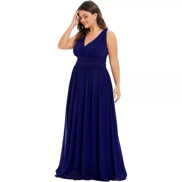 imageEverPretty V Neck Sleeveless Pleated Chiffon Maxi Plus Size Formal Dresses for Women Bridesmaid Dresses 09016DARoyal Blue