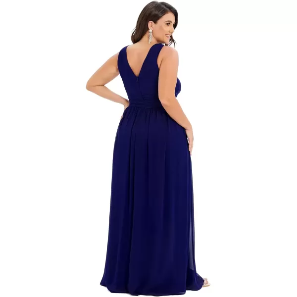 imageEverPretty V Neck Sleeveless Pleated Chiffon Maxi Plus Size Formal Dresses for Women Bridesmaid Dresses 09016DARoyal Blue