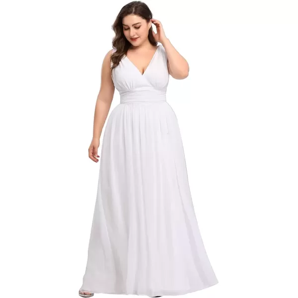 imageEverPretty V Neck Sleeveless Pleated Chiffon Maxi Plus Size Formal Dresses for Women Bridesmaid Dresses 09016DAWhite