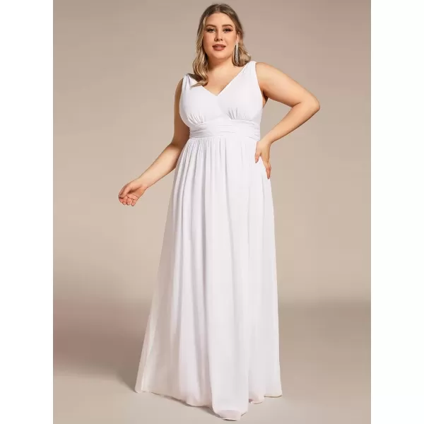 imageEverPretty V Neck Sleeveless Pleated Chiffon Maxi Plus Size Formal Dresses for Women Bridesmaid Dresses 09016DAWhite