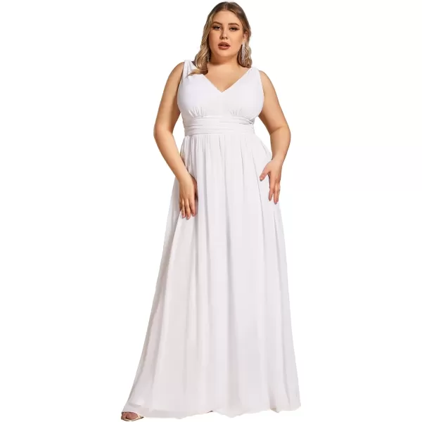 imageEverPretty V Neck Sleeveless Pleated Chiffon Maxi Plus Size Formal Dresses for Women Bridesmaid Dresses 09016DAWhite