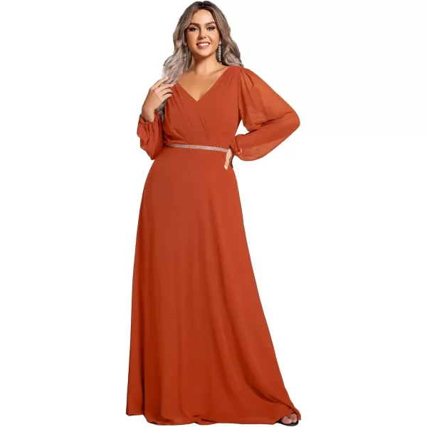 imageEverPretty Womens Beads Waist Long Sleeves V Neck Plus Size Formal Evening Dresses 01981DABurnt Orange