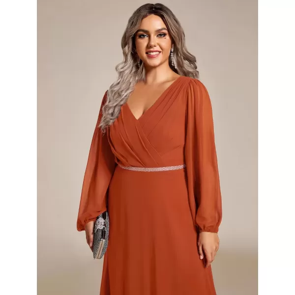 imageEverPretty Womens Beads Waist Long Sleeves V Neck Plus Size Formal Evening Dresses 01981DABurnt Orange