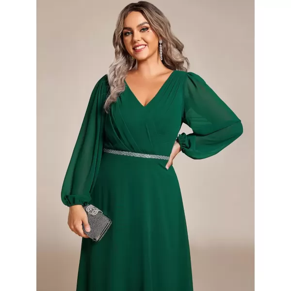 imageEverPretty Womens Beads Waist Long Sleeves V Neck Plus Size Formal Evening Dresses 01981DADark Green