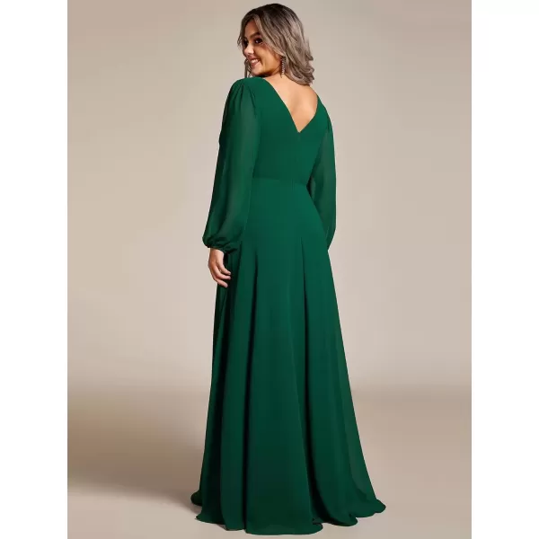 imageEverPretty Womens Beads Waist Long Sleeves V Neck Plus Size Formal Evening Dresses 01981DADark Green