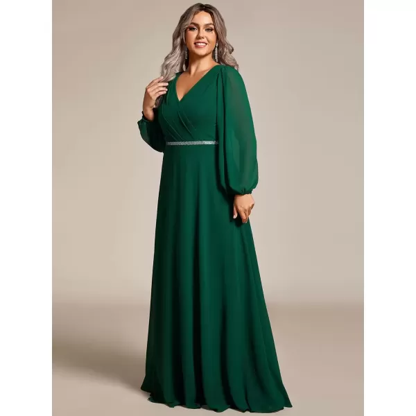 imageEverPretty Womens Beads Waist Long Sleeves V Neck Plus Size Formal Evening Dresses 01981DADark Green