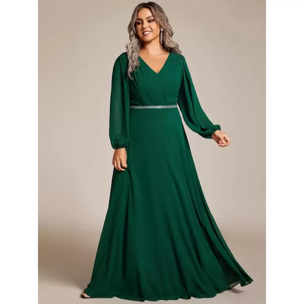 imageEverPretty Womens Beads Waist Long Sleeves V Neck Plus Size Formal Evening Dresses 01981DADark Green