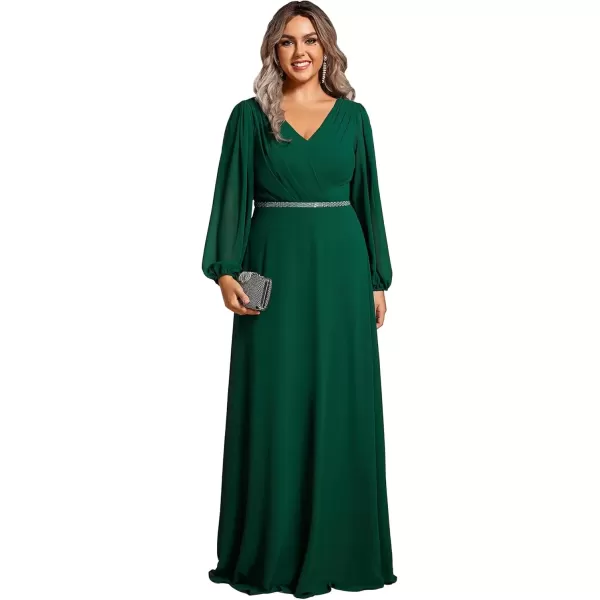 imageEverPretty Womens Beads Waist Long Sleeves V Neck Plus Size Formal Evening Dresses 01981DADark Green