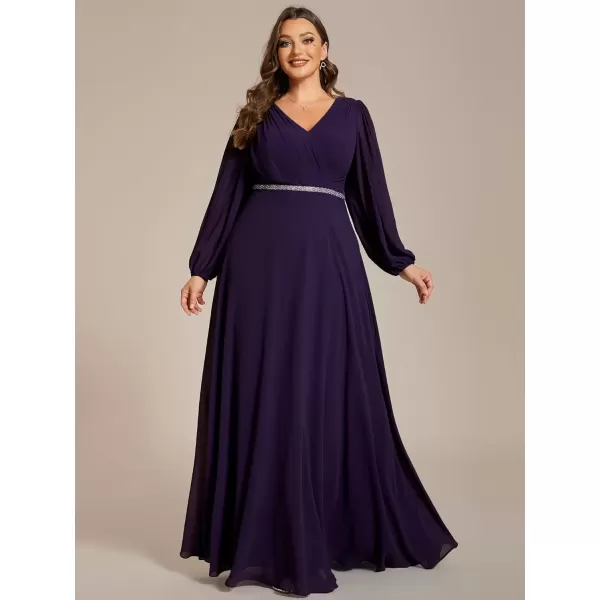 imageEverPretty Womens Beads Waist Long Sleeves V Neck Plus Size Formal Evening Dresses 01981DADark Purple