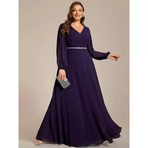 imageEverPretty Womens Beads Waist Long Sleeves V Neck Plus Size Formal Evening Dresses 01981DADark Purple