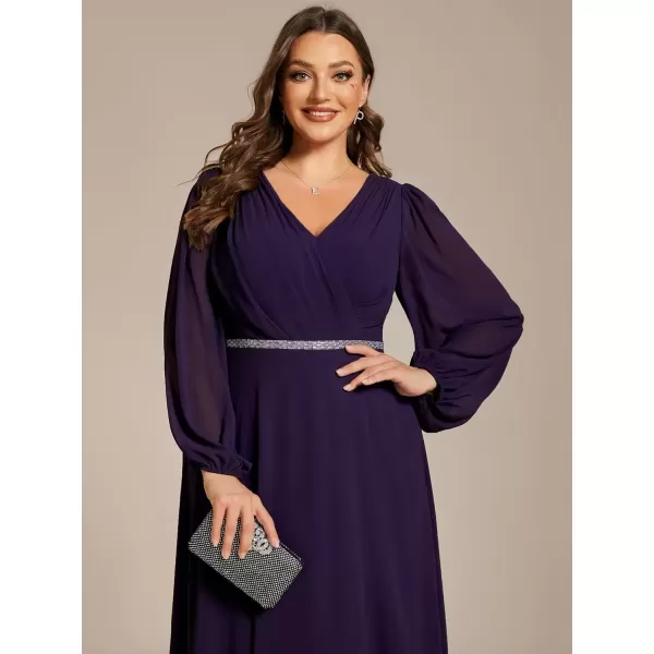 imageEverPretty Womens Beads Waist Long Sleeves V Neck Plus Size Formal Evening Dresses 01981DADark Purple