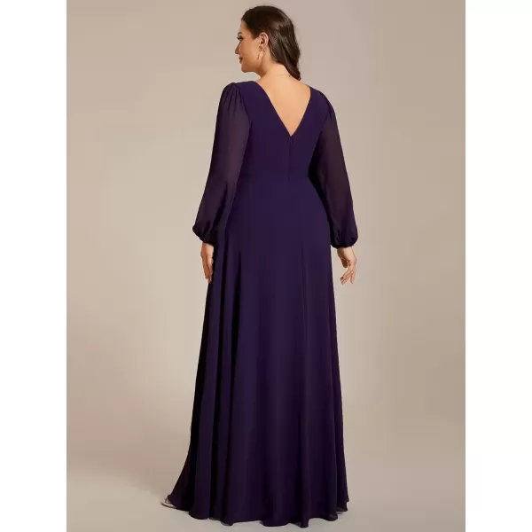 imageEverPretty Womens Beads Waist Long Sleeves V Neck Plus Size Formal Evening Dresses 01981DADark Purple