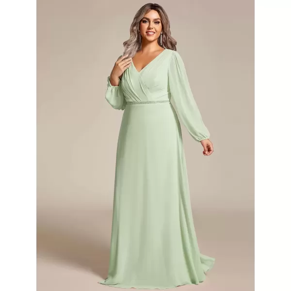 imageEverPretty Womens Beads Waist Long Sleeves V Neck Plus Size Formal Evening Dresses 01981DAMint Green