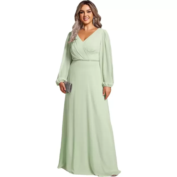 imageEverPretty Womens Beads Waist Long Sleeves V Neck Plus Size Formal Evening Dresses 01981DAMint Green