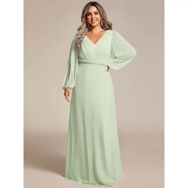 imageEverPretty Womens Beads Waist Long Sleeves V Neck Plus Size Formal Evening Dresses 01981DAMint Green