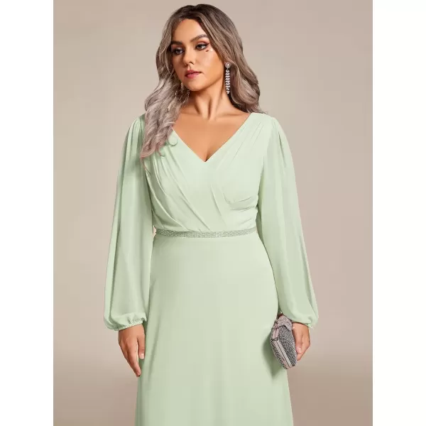 imageEverPretty Womens Beads Waist Long Sleeves V Neck Plus Size Formal Evening Dresses 01981DAMint Green