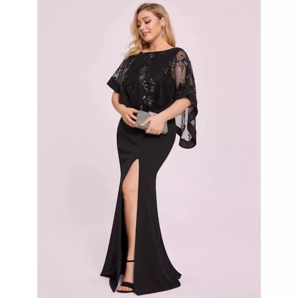 imageEverPretty Womens Bodycon Leg Slit Plus Size Maxi Dress with Cape 70116Black