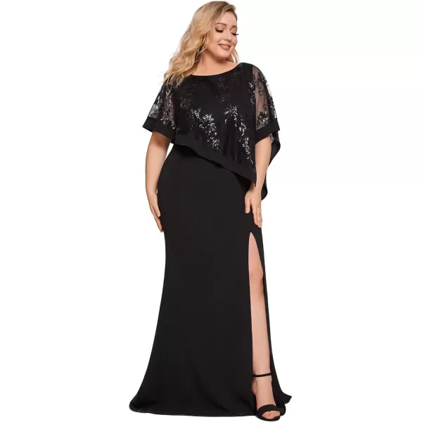 imageEverPretty Womens Bodycon Leg Slit Plus Size Maxi Dress with Cape 70116Black