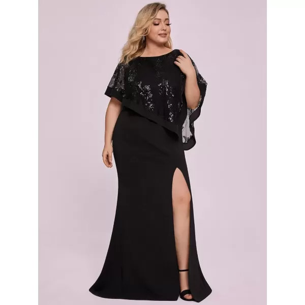 imageEverPretty Womens Bodycon Leg Slit Plus Size Maxi Dress with Cape 70116Black