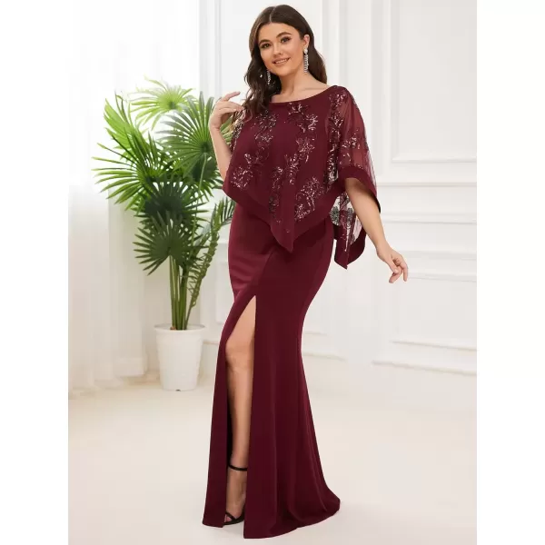 imageEverPretty Womens Bodycon Leg Slit Plus Size Maxi Dress with Cape 70116Burgundy