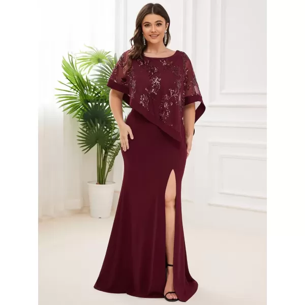 imageEverPretty Womens Bodycon Leg Slit Plus Size Maxi Dress with Cape 70116Burgundy