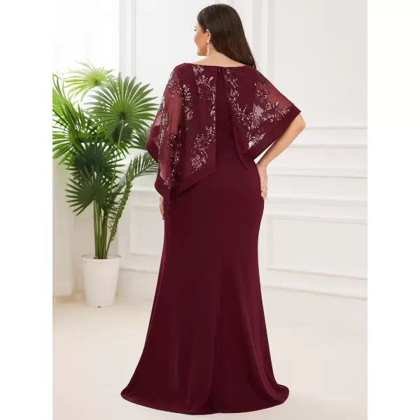 imageEverPretty Womens Bodycon Leg Slit Plus Size Maxi Dress with Cape 70116Burgundy