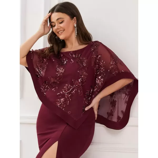 imageEverPretty Womens Bodycon Leg Slit Plus Size Maxi Dress with Cape 70116Burgundy