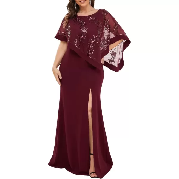 imageEverPretty Womens Bodycon Leg Slit Plus Size Maxi Dress with Cape 70116Burgundy