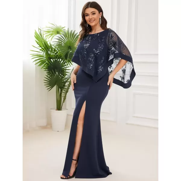 imageEverPretty Womens Bodycon Leg Slit Plus Size Maxi Dress with Cape 70116Navy