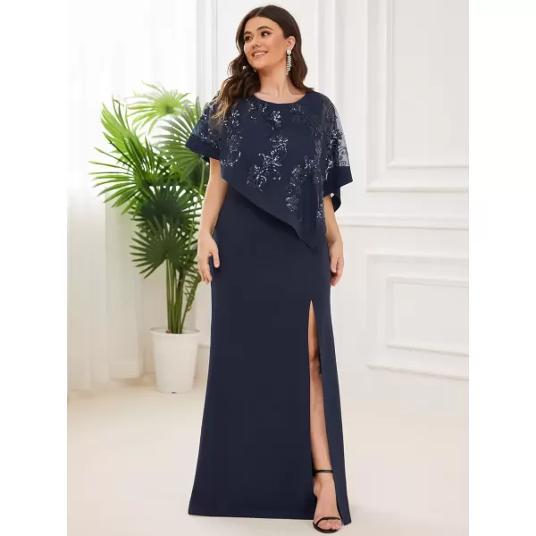 imageEverPretty Womens Bodycon Leg Slit Plus Size Maxi Dress with Cape 70116Navy