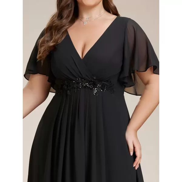 imageEverPretty Womens Chiffon V Neck Short Sleeves Appliques Plus Size Dresses for Curvy Women Formal Dresses Black1 US18