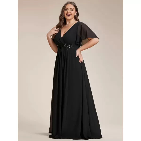 imageEverPretty Womens Chiffon V Neck Short Sleeves Appliques Plus Size Dresses for Curvy Women Formal Dresses Black1 US18