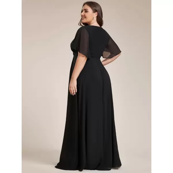 imageEverPretty Womens Chiffon V Neck Short Sleeves Appliques Plus Size Dresses for Curvy Women Formal Dresses Black1 US18