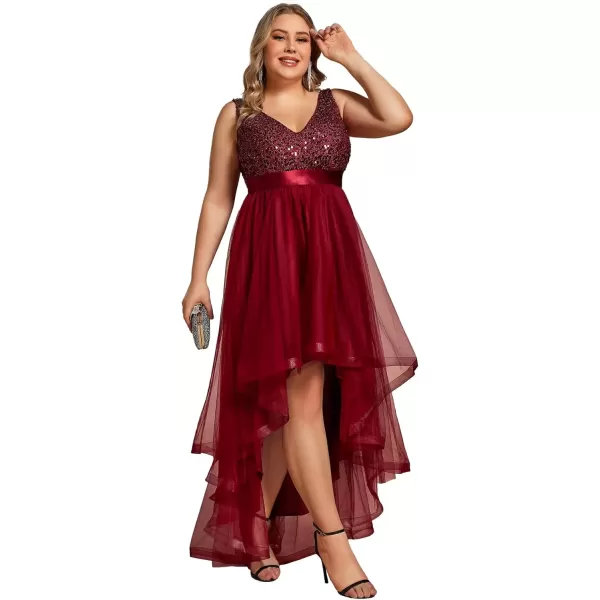 imageEverPretty Womens Double V Neck A Line High Low Sequin Tulle Plus Size Formal Dresses for Curvy Women 0147ADABurgundy