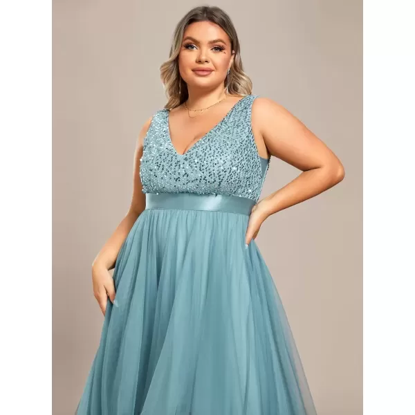 imageEverPretty Womens Double V Neck A Line High Low Sequin Tulle Plus Size Formal Dresses for Curvy Women 0147ADADusty Blue