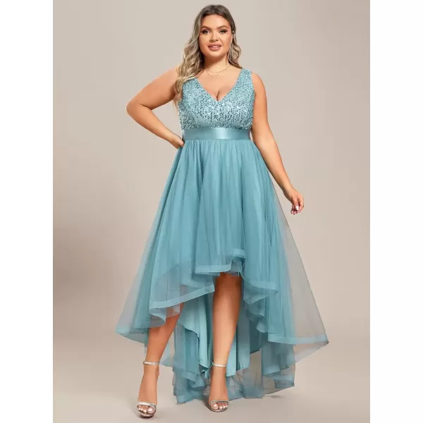 imageEverPretty Womens Double V Neck A Line High Low Sequin Tulle Plus Size Formal Dresses for Curvy Women 0147ADADusty Blue